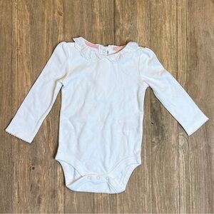 NWOT Baby Boden White Long Sleeve Bodysuit with Eyelet Lace Collar, 9-12M